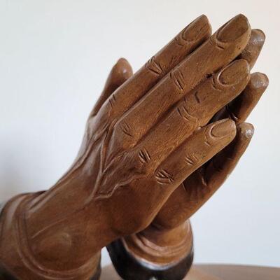 Lot #2: Vintage 9" Tall Praying Hands Wood Sculpture
