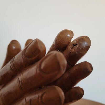 Lot #2: Vintage 9" Tall Praying Hands Wood Sculpture