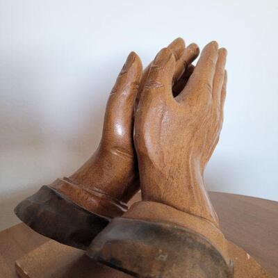 Lot #2: Vintage 9" Tall Praying Hands Wood Sculpture