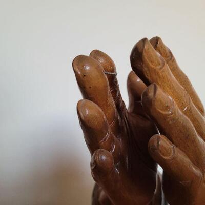 Lot #2: Vintage 9" Tall Praying Hands Wood Sculpture