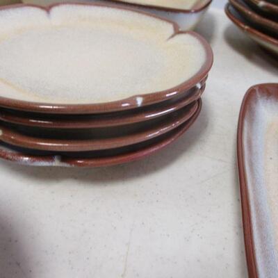 Lot 123 - Vintage Four Place Setting of Frankoma Pottery Stoneware includes Butter Dish, Salt, Pepper, Creamer, Etc.