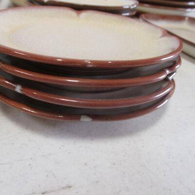 Lot 123 - Vintage Four Place Setting of Frankoma Pottery Stoneware includes Butter Dish, Salt, Pepper, Creamer, Etc.