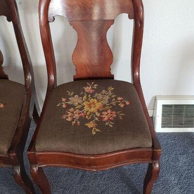 Lot 5: (2) Antique Chairs with Needlepoint Seat Cushions 