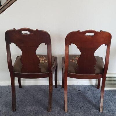 Lot 5: (2) Antique Chairs with Needlepoint Seat Cushions 
