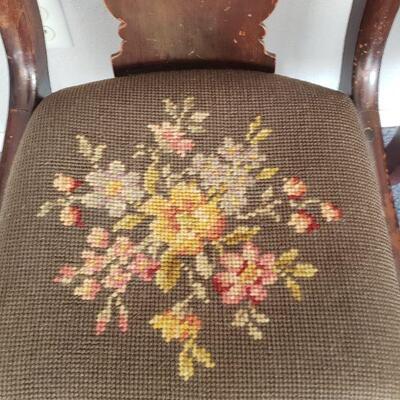 Lot 5: (2) Antique Chairs with Needlepoint Seat Cushions 