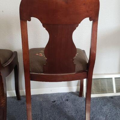 Lot 5: (2) Antique Chairs with Needlepoint Seat Cushions 