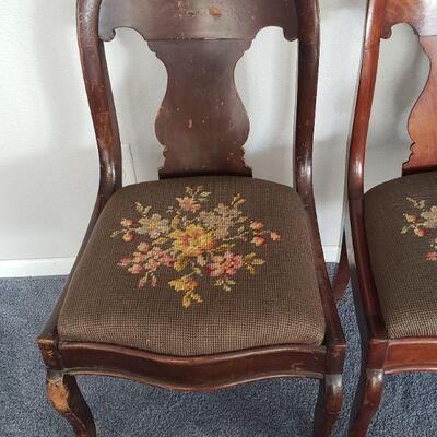 Lot 5: (2) Antique Chairs with Needlepoint Seat Cushions 