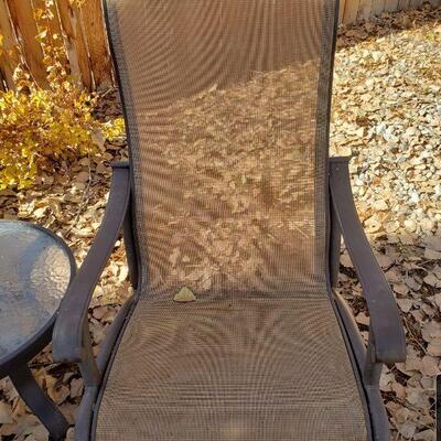 Lot 6: (2) Outdoor Chairs and Small Glass Top Side Table