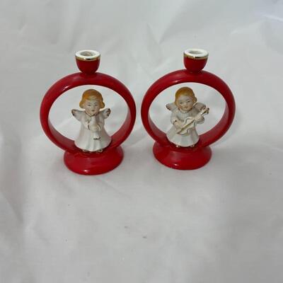 (9) Vintage | Norcrest Santa & Mrs Claus | Two Japan Angel Candleholders