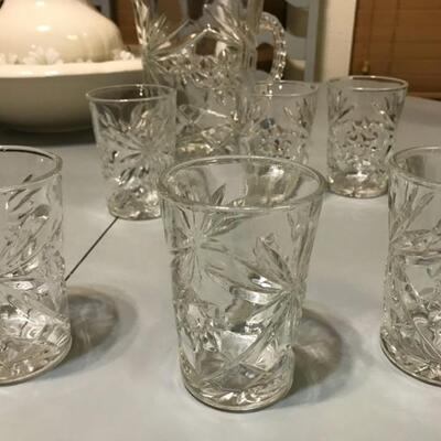 Glass Pitcher and Six Glasses