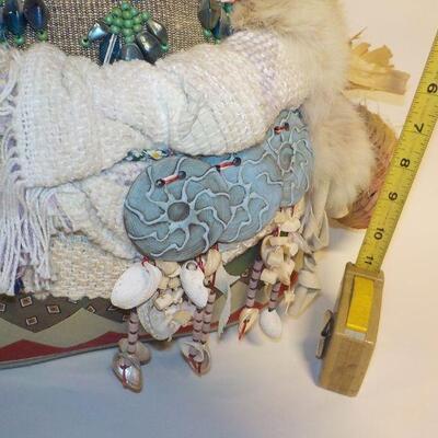 12 in x 12 in Real Native American Patricia Bonds Gaetano â€œCollectorâ€ doll, hand made textiles art. Signed by hand, 1984 