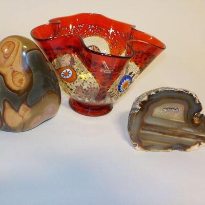 South west artifacts precious  stone and quartz hand painted art glass.