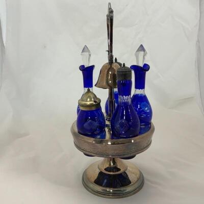 .14. Antique | Cobalt Cruet Set with Bell