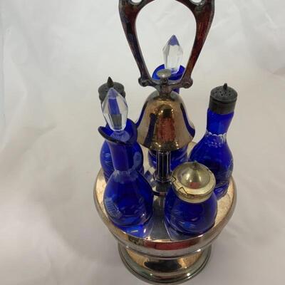 .14. Antique | Cobalt Cruet Set with Bell