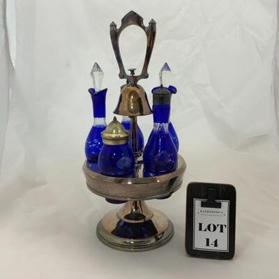 .14. Antique | Cobalt Cruet Set with Bell
