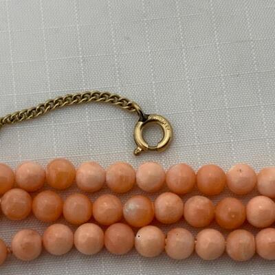 .47. Three Strand | Art Deco | Coral Bracelet | 14k GF Clasp