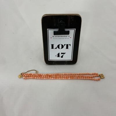 .47. Three Strand | Art Deco | Coral Bracelet | 14k GF Clasp