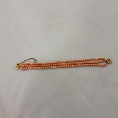 .47. Three Strand | Art Deco | Coral Bracelet | 14k GF Clasp