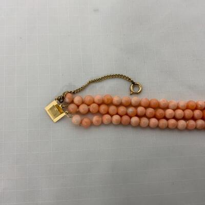 .47. Three Strand | Art Deco | Coral Bracelet | 14k GF Clasp