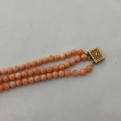 .47. Three Strand | Art Deco | Coral Bracelet | 14k GF Clasp