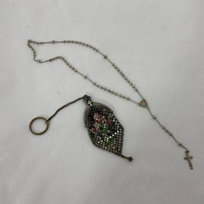 .48. Antique | Sterling Childâ€™s Rosary | Mesh Finger Bag