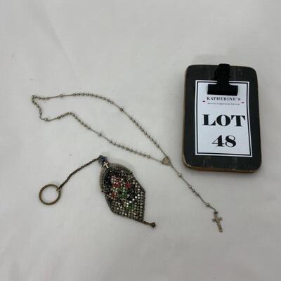 .48. Antique | Sterling Childâ€™s Rosary | Mesh Finger Bag