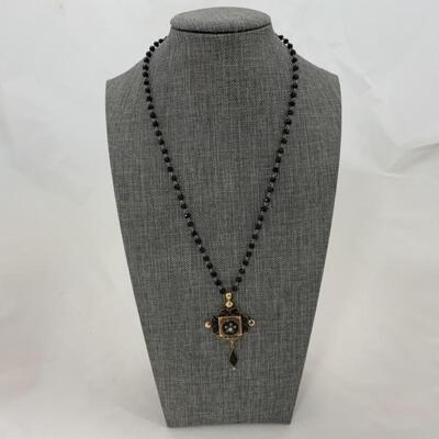 .50. 12k Gold | Onyx & Seed Pearl | Victorian Mourning Pendant