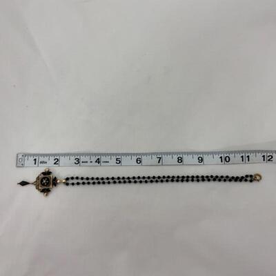 .50. 12k Gold | Onyx & Seed Pearl | Victorian Mourning Pendant