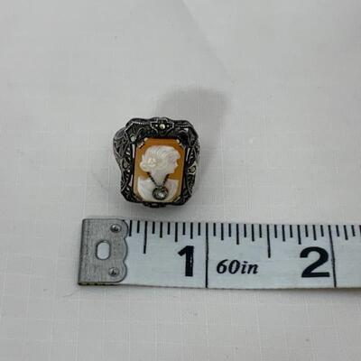 .57. Sterling | Enhable Style Cameo Ring | Marcasite | Edwardian