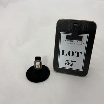 .57. Sterling | Enhable Style Cameo Ring | Marcasite | Edwardian