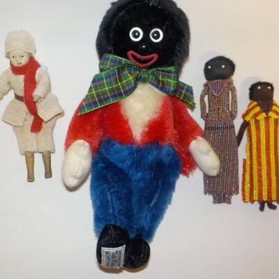 4 Goggywog and antique mini doll. 
