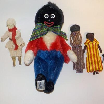 4 Goggywog and antique mini doll. 