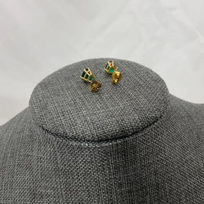 .71. 10K Gold Earrings | Emerald Colored Stone