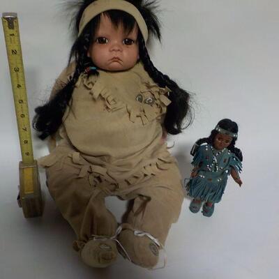 hand crafted native american indian doll with mini doll.