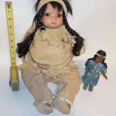 hand crafted native american indian doll with mini doll.