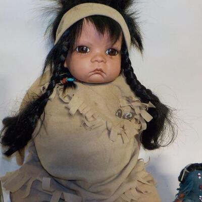 hand crafted native american indian doll with mini doll.