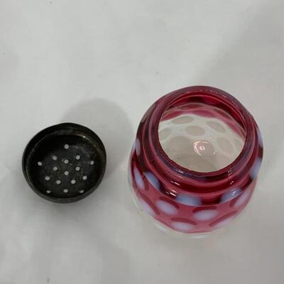 .83. Antique | Opalescent Cranberry Coin-Dot | Sugar Shaker