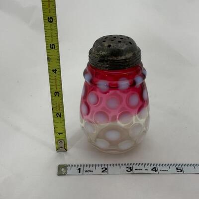 .83. Antique | Opalescent Cranberry Coin-Dot | Sugar Shaker