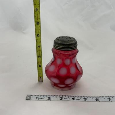 .95. Antique | Cranberry Coin-Dot Sugar Shaker
