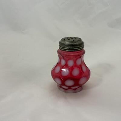.95. Antique | Cranberry Coin-Dot Sugar Shaker