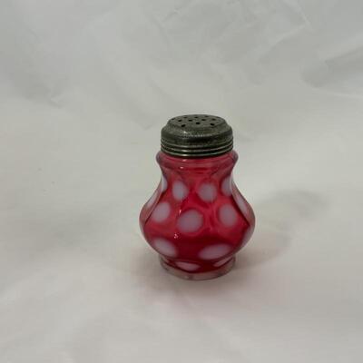 .95. Antique | Cranberry Coin-Dot Sugar Shaker