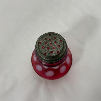 .95. Antique | Cranberry Coin-Dot Sugar Shaker