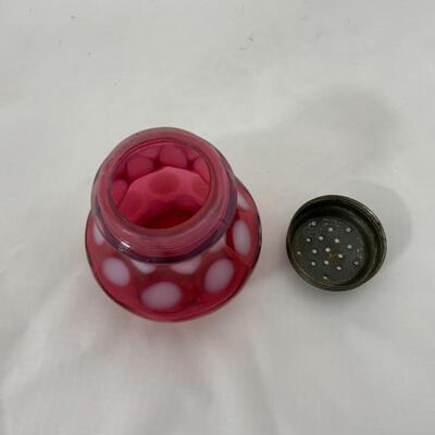 .95. Antique | Cranberry Coin-Dot Sugar Shaker