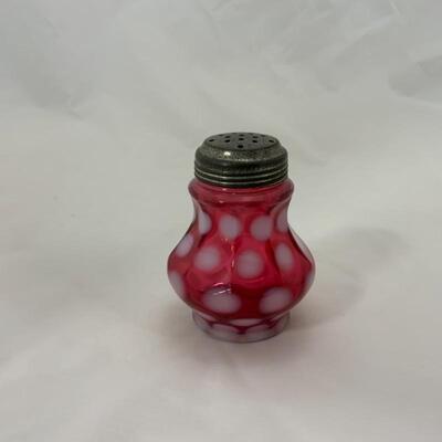 .95. Antique | Cranberry Coin-Dot Sugar Shaker