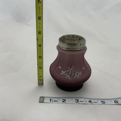 .96. Antique | Cased Satin Glass Amethyst Sugar Shaker | Hand Painted