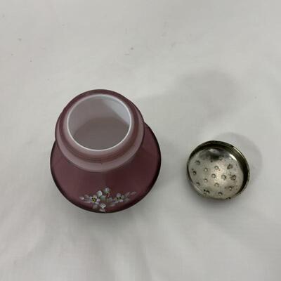 .96. Antique | Cased Satin Glass Amethyst Sugar Shaker | Hand Painted