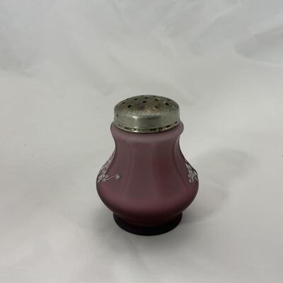 .96. Antique | Cased Satin Glass Amethyst Sugar Shaker | Hand Painted