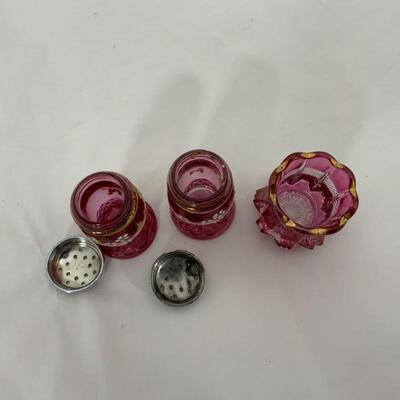 .113. Vintage | Hand-Painted Cranberry | Salt & Pepper | Toothpick