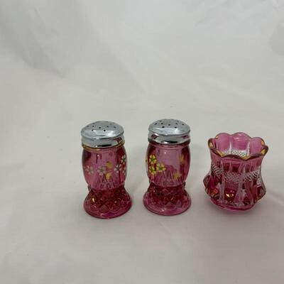 .113. Vintage | Hand-Painted Cranberry | Salt & Pepper | Toothpick