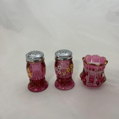 .113. Vintage | Hand-Painted Cranberry | Salt & Pepper | Toothpick
